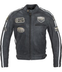 Men’s Leather Motorcycle Jacket W-TEC Dark Grey Vintage - Dark Grey
