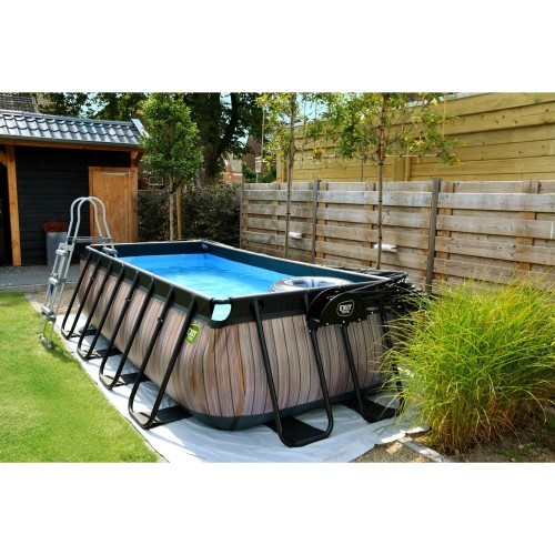 EXIT Wood pool 400x200 cm with sand filter pump - brown Framed pool Rectangular 7020 L