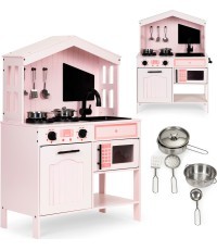 Wooden kitchen for kids oven burners microwave accessories ECOTOYS