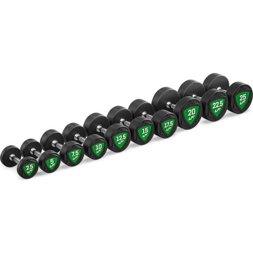 Fiksēta svara poliuretāna hanteļu komplekts 2,5–25 kg (solis 2,5 kg) 275 kg – UpForm