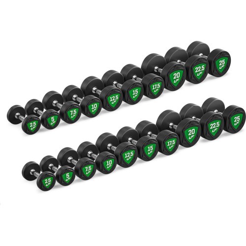 Fiksēta svara poliuretāna hanteļu komplekts 2,5–25 kg (solis 2,5 kg) 275 kg – UpForm