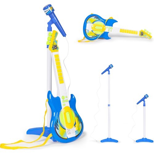 Bērnu elektriskās ģitāras komplekts ar mikrofonu un statīvu, MP3, zils