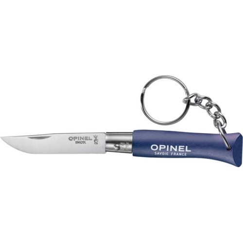 Нож Opinel №4 с буковой рукоятью и брелоком для ключей - Тёмно-синий