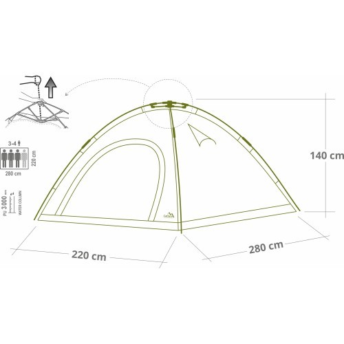 Ātri saliekama telts BUDVA 3-4 personām 280x220x140 cm PU3000mm