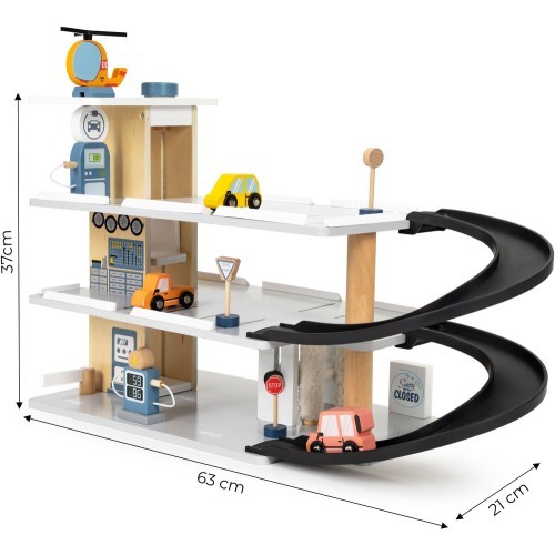 Large wooden garage parking with elevator + cars helicopter car wash ECOTOYS
