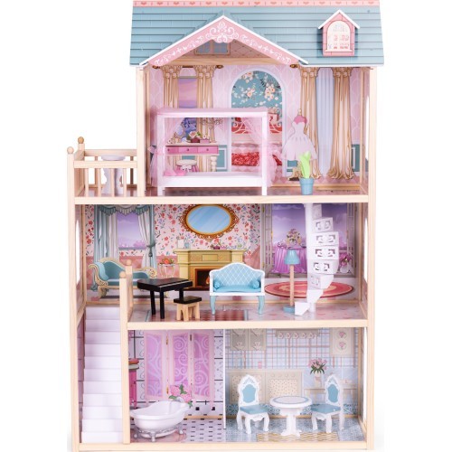 Деревянный кукольный домик ECOTOYS, 3 этажа, 11 предметов мебели