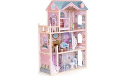 Деревянный кукольный домик ECOTOYS, 3 этажа, 11 предметов мебели