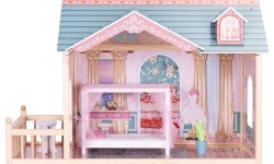 Koka leļļu māja ECOTOYS, 3 stāvi, 11 mēbeles