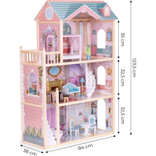 Dollhouse large wooden 3 floors 11 furniture ECOTOYS