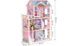 Koka leļļu māja ECOTOYS, 3 stāvi, 11 mēbeles