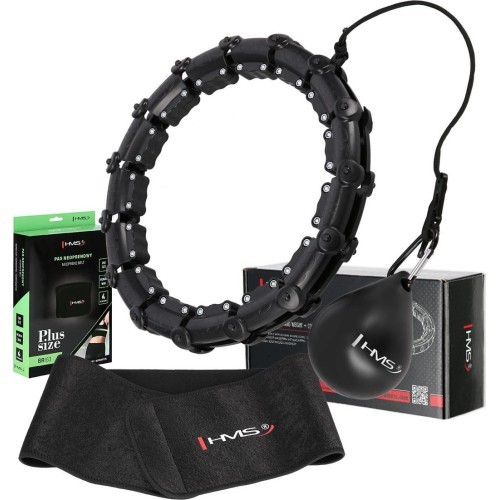 SET HULA HOOP HHW11 BLACK WITH WEIGHT + WAIST SUPPORT BR163 BLACK PLUS SIZE HMS