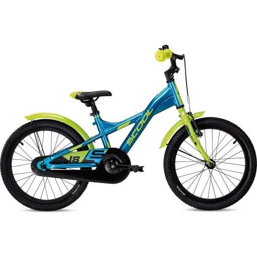 S'COOL XXlite 18" children's bike, 1-speed coaster brake, aluminium, blue-lime