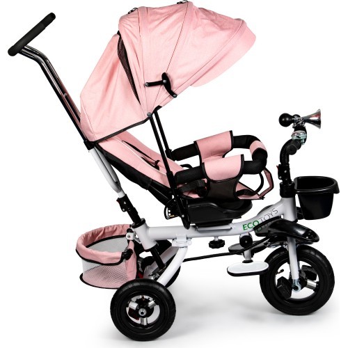 Trīsritenis ECOTOYS Pink Delux ar jumtiņu, grozāms 360°