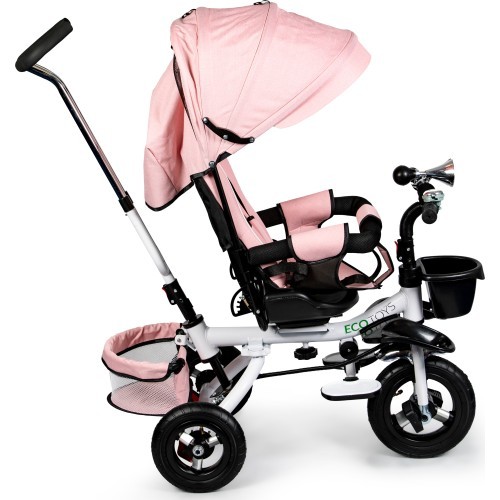 Трёхколёсный велосипед ECOTOYS Pink Delux с навесом, поворотный на 360°
