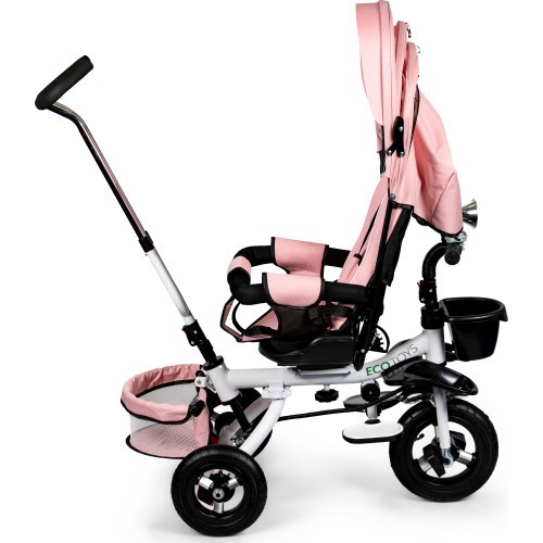 Трёхколёсный велосипед ECOTOYS Pink Delux с навесом, поворотный на 360°
