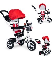 Trīsritenis ECOTOYS ar grozāmu jumtiņu un izturīgiem gumijas riteņiem, sarkans