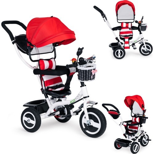 Trīsritenis ECOTOYS ar grozāmu jumtiņu un izturīgiem gumijas riteņiem, sarkans