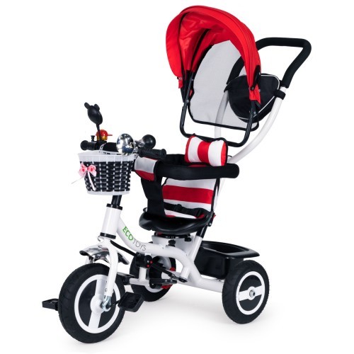 Трёхколёсный велосипед ECOTOYS с поворотным козырьком и прочными резиновыми колёсами, красный
