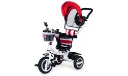 Trīsritenis ECOTOYS ar grozāmu jumtiņu un izturīgiem gumijas riteņiem, sarkans
