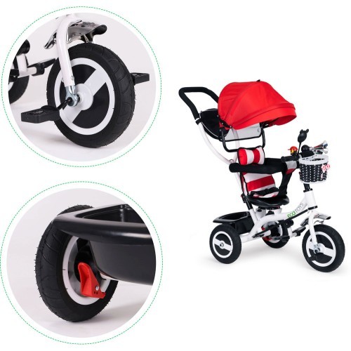 Трёхколёсный велосипед ECOTOYS с поворотным козырьком и прочными резиновыми колёсами, красный