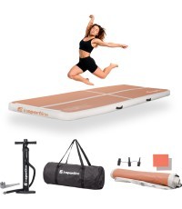 Piepūšamais vingrošanas paklājs inSPORTline Airstunt 300 x 100 x 10 cm Mocha Mousse ar rokas sūkni