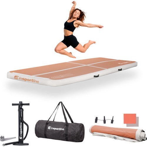 Piepūšamais vingrošanas paklājs inSPORTline Airstunt 300 x 100 x 10 cm Mocha Mousse ar rokas sūkni