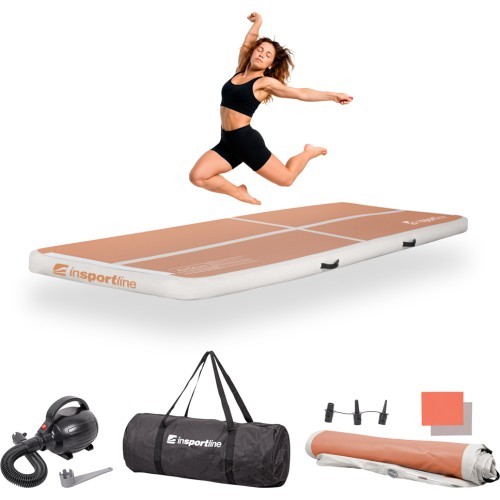 Piepūšamais vingrošanas paklājs inSPORTline Airstunt 300 x 100 x 10 cm Mocha Mousse ar elektrisko sūkni