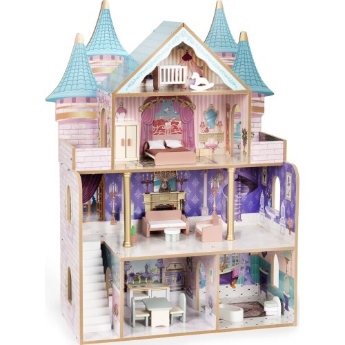 Деревянный кукольный домик замок Bella 4 этажа 5 комнат 15 предметов мебели ECOTOYS