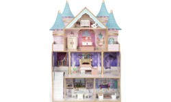 Drewniany domek dla lalek zamek Bella 4 piętra 5 pomieszczeń 15 mebelków ECOTOYS