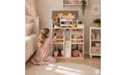 Drewniany domek dla lalek Laura 3 piętra 5 pomieszczeń 15 mebelków ECOTOYS