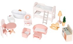 Drewniany domek dla lalek Laura 3 piętra 5 pomieszczeń 15 mebelków ECOTOYS