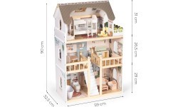 Drewniany domek dla lalek Laura 3 piętra 5 pomieszczeń 15 mebelków ECOTOYS
