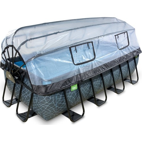 EXIT Stone pool 400x200 cm with dome and sand filter pump - grey Framed pool Rectangular 7020 L