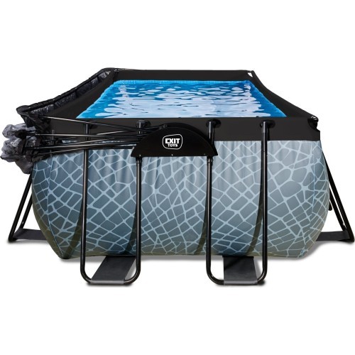 EXIT Stone pool 400x200 cm with dome and sand filter pump - grey Framed pool Rectangular 7020 L