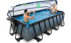 EXIT Stone pool 400x200 cm with dome and sand filter pump - grey Framed pool Rectangular 7020 L