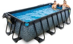 EXIT Stone pool 400x200 cm with dome and sand filter pump - grey Framed pool Rectangular 7020 L