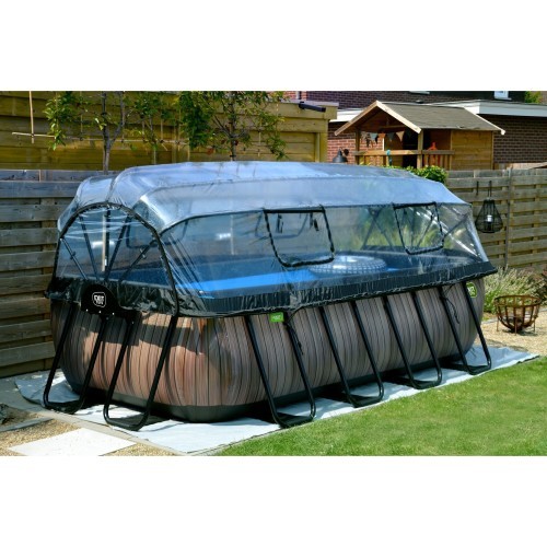 EXIT Stone pool 400x200 cm with dome and sand filter pump - grey Framed pool Rectangular 7020 L