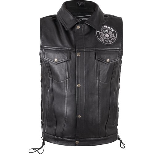 Leather Motorcycle Vest W-TEC Highstake - Black