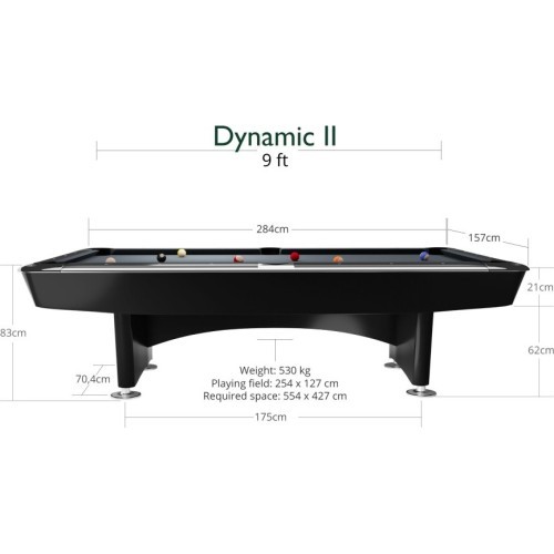 Бильярдный стол Dynamic II, глянцевый чёрный, пул, 9 футов, сукно Simonis 860 tournament blue