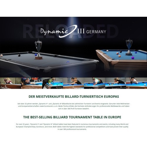 Бильярдный стол Dynamic II, глянцевый чёрный, пул, 9 футов, сукно Simonis 860 tournament blue