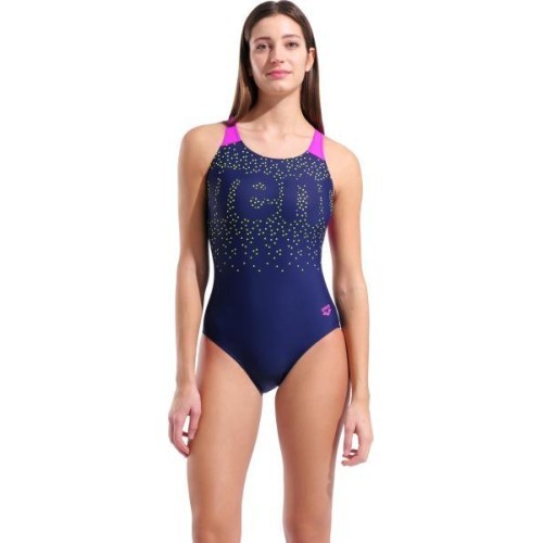 Sieviešu peldkostīma augšdaļa Painterly Swim Pro Back, tumši zila-fuksija 38 - 790