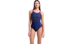 Sieviešu peldkostīma augšdaļa Painterly Swim Pro Back, tumši zila-fuksija 38 - 790