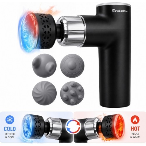Massage Gun with Heated/Cooling Attachment inSPORTline ChillFrost • 1,800 mAh • 1,600–2,800 RPM • Up to 6 mm - Black