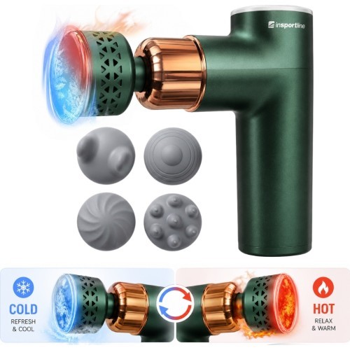 Masāžas pistole ar sildāmu/dzesējošu uzgali inSPORTline ChillFrost • 1800 mAh • 1600–2800 RPM • Līdz 6 mm - Zaļš