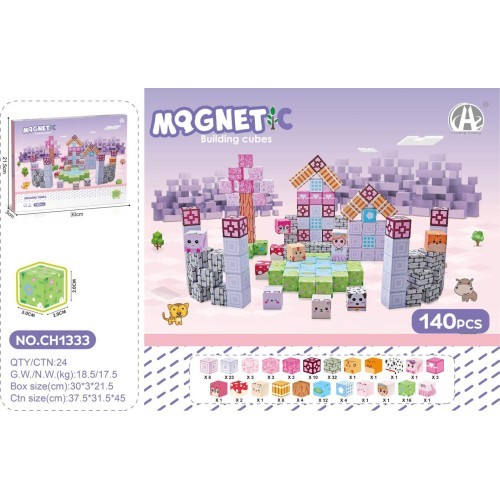 Magnetic Cubes Set, Magnetic bricks 140el.