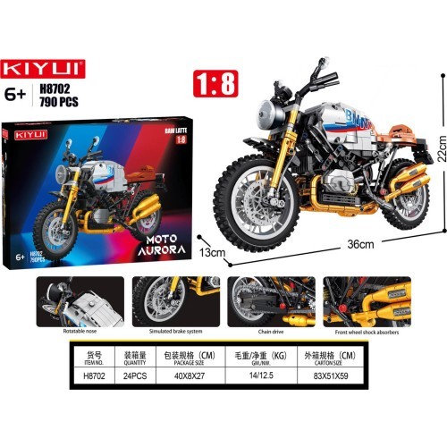 Balts motocikla konstruktors, 790 detaļu komplekts