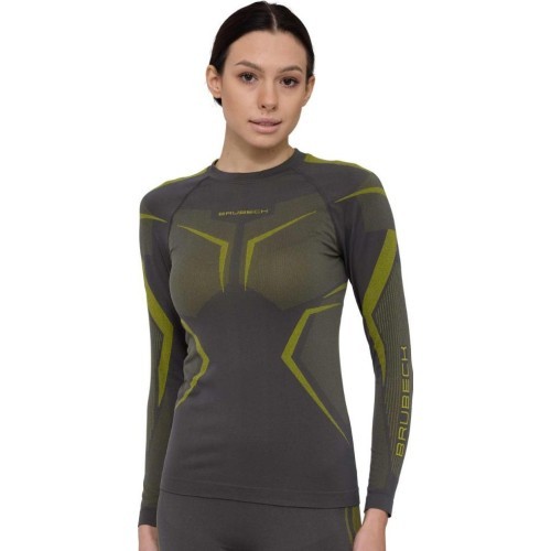 Женская спортивная футболка с длинным рукавом Brubeck Dry LS1736W - Grey/Lime