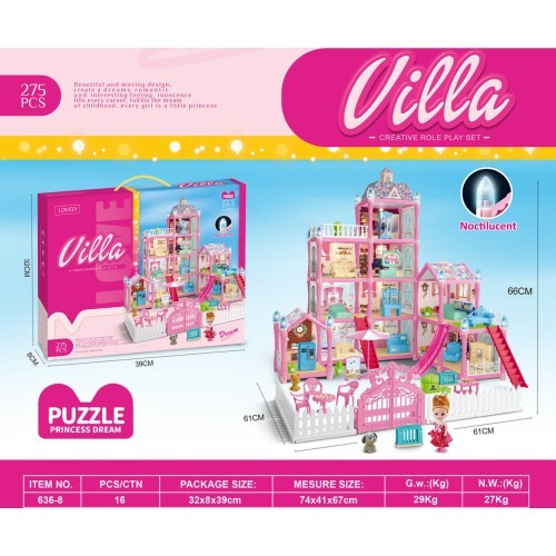 MEGA Pink Villa with Lights Function 275 pce. + Accessories