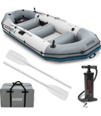 Piepūšama laiva Mariner 4 četrām personām ar airiem, sūkni, makšķeru turētājiem un motoru INTEX 68376