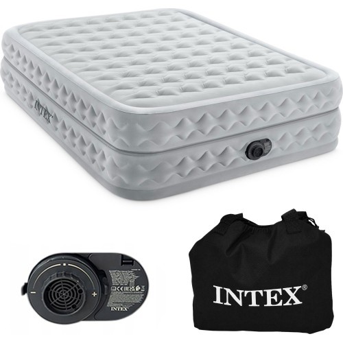 Duży materac dmuchany dwuosobowy 203x152x51 cm z wbudowaną pompką elektryczną łóżko INTEX 64490